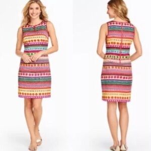 Talbots A-Line Sleeveless Colorful Sheath Dress Pockets Cotton Comfy Size 12
